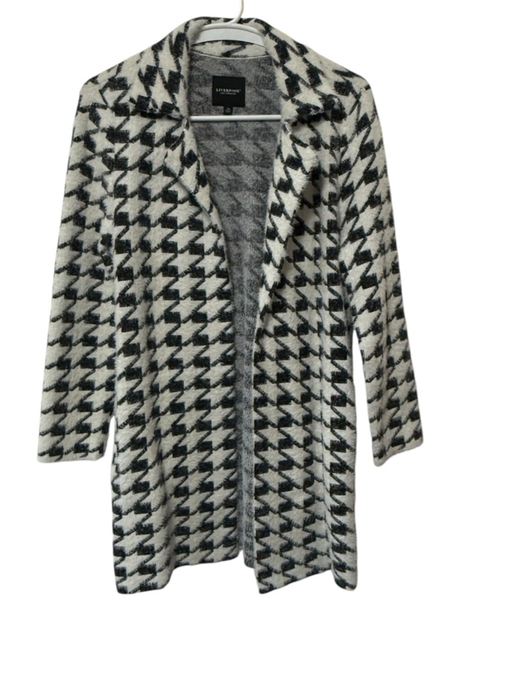 Liverpool Houndstooth Black and White Open-Front Cardigan